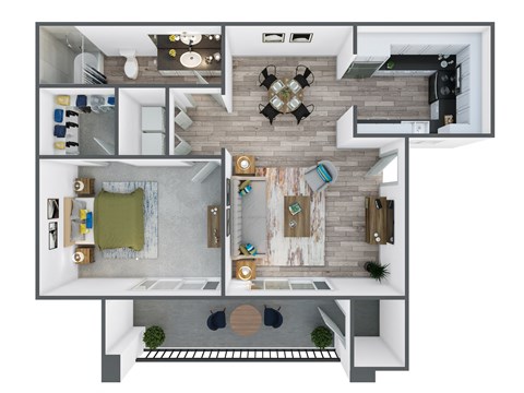 Floor plan for 1 bed, 1 bath, 712 sqft